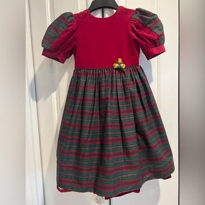 Vintage Holiday Xmas 🎄 Dress - Velvety Maroon Bodice & Striped Layered Skirt
